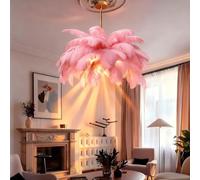 AstrizLamp Lámpara Colgante de Pluma Rosa 100cm Natural Plumas Pantalla de lámpara 3 Temperatura de Color 6*G9 LED Foco, Pluma Luz de Techo Creatividad Decoración para Dormitorio Salón y Comedor