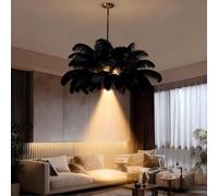 AstrizLamp Lámpara Colgante de Plumas, φ-100cm Forma de Nube Negro Pantalla de Lámpara Foco 4500K Naturales Lámpara de Plumas Araña para Sala Dormitorio Restaurante