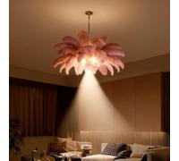 AstrizLamp Lámpara Colgante de Plumas, φ-65cm Forma de Nube Color de pasta de Frijoles Pantalla de Lámpara Foco 4500K Naturales Lámpara de Plumas Araña para Sala Dormitorio Restaurante