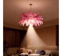AstrizLamp Lámpara Colgante de Plumas, φ-65cm Forma de Nube Rosa Pantalla de Lámpara Foco 4500K Naturales Lámpara de Plumas Araña para Sala Dormitorio Restaurante