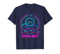 Astro BOT Neon Waving Character with Icons Video Game Camiseta, Hombre, Azul Marino, M