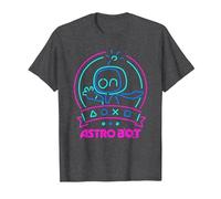 Astro BOT Neon Waving Character with Icons Video Game Camiseta, Hombre, Jaspeado Oscuro, L