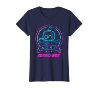 Astro BOT Neon Waving Character with Icons Video Game Camiseta, Mujer, Azul Marino, M
