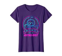 Astro BOT Neon Waving Character with Icons Video Game Camiseta, Mujer, Morado, M