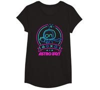 Astro BOT Neon Waving Character with Icons Video Game Camiseta, Niñas, Negro, XS