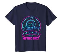 Astro BOT Neon Waving Character with Icons Video Game Camiseta, Niños, Azul Marino, 10 años