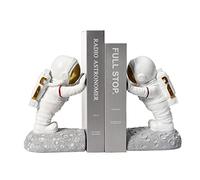 ASTRO1 - Juego de sujetalibros decorativos para niños y adultos, diseño de astronautas, para oficina en casa, color blanco