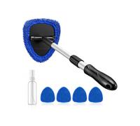 AstroAI Cepillo Lavar Coche, Cepillo de Limpieza Extraíble Telescópico, Kit de Limpiaparabrisas Interior de Cristal, 4 Almohadillas de Microfibra Herramienta de Limpieza de Parabrisasl, Azul
