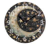 Astrología Bohemia Luna Mística Estrellas Reloj Pared Reloj De Pared Decorativo Redondo Relojes De Pared para Cocina Salón Dormitorio 25Cm