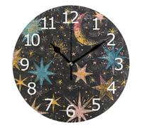 Astrología Boho Estelar Símbolos Místicos Bohemios De Las Estrellas Crecientes Reloj Pared Reloj De Pared Decorativo Sin Vidrio Relojes De Pared para Escuela Sala Dormitorio 25Cm