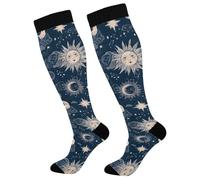 Astrología Mística Sol Luna Calcetines De Compresión Adultos Calcetines Medias Compresion Para Circulación Atletismo Ciclismo Soporte 1 Par 50Cm