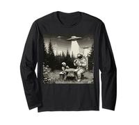 Astronaut and Alien Eating Pizza Party UFO Manga Larga