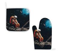 Astronaut Crashed on The Moon - Guantes de cocina resistentes al calor, superficie antideslizante, para colgar, guantes calientes, cocina, hornear, barbacoa (juego de 2 piezas)