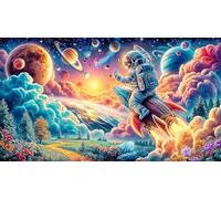 Astronaut-Floating-in-Colorful-Cosmic-Vortex 1000 Piezas Puzzle Reciclado para Adultos Juego Educativo relajación Desafiante Idea de Regalo 38x52/1000pcs