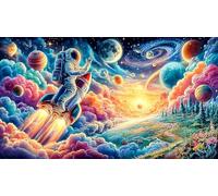 Astronaut-Floating-in-Colorful-Cosmic-Vortex Puzzle para Adultos y niños 1000 Piezas Papel Reciclado Juego Educativo Desafiante Actividad en casa 38x26/1000pcs