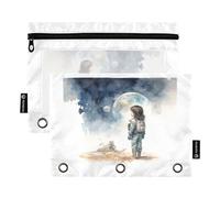 Astronaut Girl - Estuche para lápices para carpeta de 3 anillas, bolsa para lápices con cremallera con ventana transparente para oficina, paquete de 2, multicolor, one sizex2, Estuche para lápices