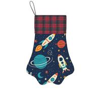 Astronaut In Surreal Space Cosmic Christmas - Medias decorativas con garra de perro, astronauta, cohete, planeta y estrella