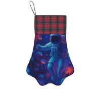 Astronaut In Surreal Space Cosmic Christmas - Medias decorativas con garra de perro, astronauta y medusa en el espacio neón