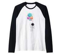 Astronaut Niños Sostenible Planeta y Globos Espaciales Camiseta Manga Raglan