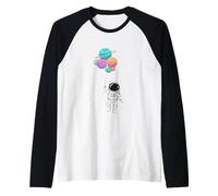 Astronaut Niños Sostenible Planeta y Globos Espaciales Camiseta Manga Raglan