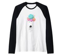 Astronaut Niños Sostenible Planeta y Globos Espaciales Camiseta Manga Raglan