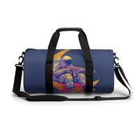 Astronaut on Crescent Moon - Bolsa de viaje para gimnasio para mujeres y hombres, bolsa de lona cilíndrica con correa para el hombro