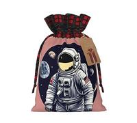 Astronaut On The Moon - 1 bolsa de Navidad con cordón de 4.7 x 6.9 pulgadas, bolsa robusta para regalos y artículos esenciales de uso diario
