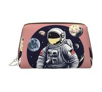 Astronaut On The Moon 1 neceser de aseo portátil, bolsa de maquillaje de viaje, piel de PVC, con compartimentos, Gold, One Size