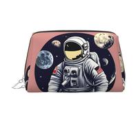 Astronaut On The Moon 1 neceser de aseo portátil, bolsa de maquillaje de viaje, piel de PVC, con compartimentos, Silver, Talla única