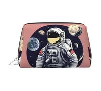 Astronaut On The Moon 1 neceser de aseo portátil, bolsa de maquillaje de viaje, piel de PVC, con compartimentos, Silver, One Size