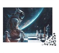 Astronaut Playing Chess Rompecabezas 1000 Piezas Cartón Grueso para Adolescentes 12-18, Entrenamiento Cerebral, Diversión De Vacaciones, Regalo Atencioso para Chicos 38x26cm/1000pcs
