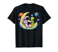 Astronaut Reading Book to Alien Moon Space Astronomy Galaxy Camiseta gráfica económica