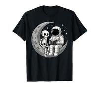 Astronaut Reading Book to Skeleton Moon Space Women Kids Men Camiseta
