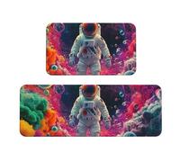 Astronaut Sky Galaxy - Juego de 2 tapetes de cocina antideslizantes de madera antifatiga, tapetes largos para el hogar y la oficina