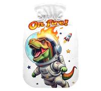 Astronaut T-rex on Fire - Botella de agua espacial divertida para agua caliente con cubierta suave, bolsa de agua de 1 litro para calentador de cuello y hombros