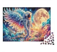 Astronaut Wings Rompecabezas DIY de Papel Premium Astronauta con alas, Luna y Nubes, Alivio Decorativo del estrés 52x38cm/1000 Piezas