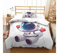 Astronauta 3D Estampado Juego De Cama De Microfibra Aventura Espacial 2 Piezas Funda De Edredón De Cremallera Niños Niñas Single（135x200cm）