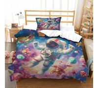 Astronauta 3D Estampado Juego De Cama De Microfibra Suave Aventura Espacial 2 Piezas Juego De Cama De Impreso con Cierre De Cremallera Niños Niñas Single（135x200cm）