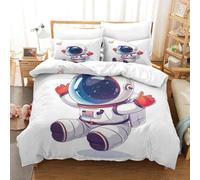 Astronauta 3D Estampado Juego De Funda Nórdica De Microfibra Suave Aventura Espacial 3 Piezas Juego De Cama De Impreso con Cierre De Cremallera para Adultos Y Niñas Double（200x200cm）