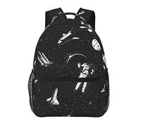 Astronauta blanco negro con nave espacial Luna Planeta Elegante mochila informal Monedero para mujer Mochilas para computadora portátil personalizadas con múltiples bolsillos Mochila para computador