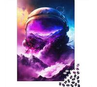 Astronauta Casco Espacial Puzzle de 1000 Piezas Juego de Puzzle 1000 Piezas Adultos Papel Niebla Colorida Montañas Relajación Decoración Hogar Regalo 38x26cm/1000pcs