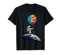 Astronauta de conciencia sobre el autismo con rompecabezas globo espacial niño niño Camiseta