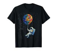 Astronauta de conciencia sobre el autismo con rompecabezas globo espacial niño niño Camiseta