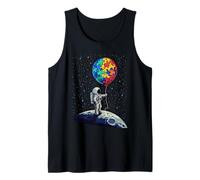 Astronauta de conciencia sobre el autismo con rompecabezas globo espacial niño niño Camiseta sin Mangas