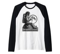 Astronauta Dibujo Luna Sketch Espacio Artista Gráfico Camiseta Manga Raglan
