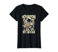 Astronauta Divertido Comiendo Fideos en el Espacio, Mensaje a Houston Camiseta gráfica económica, Mujer, Negro, M