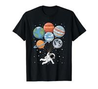 Astronauta Divertido Sosteniendo Planeta Globos Astronomía Espacio Camiseta gráfica económica, Hombre, Negro, XL