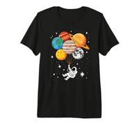 Astronauta Divertido Sosteniendo Planeta Globos Astronomía Espacio Camiseta Premium