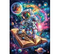 Astronauta en la Galaxia cósmica Puzzle 300 Piezas Colorido Vibrante Lindo Cuento de Hadas acompañante Rompecabezas para Adultos Obra De Arte Familiar Estera Portátil DIY Creativo 300 PCS