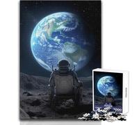 Astronauta en la Luna Mirando a la Tierra 1000 Rompecabezas Desarrollo Cognitivo Juego Divertido Regalo de Celebración Reflexivo Especial Tamaño 38x26cm